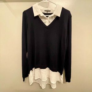 Adrianna Papell Navy Twofer Layered Sweater
